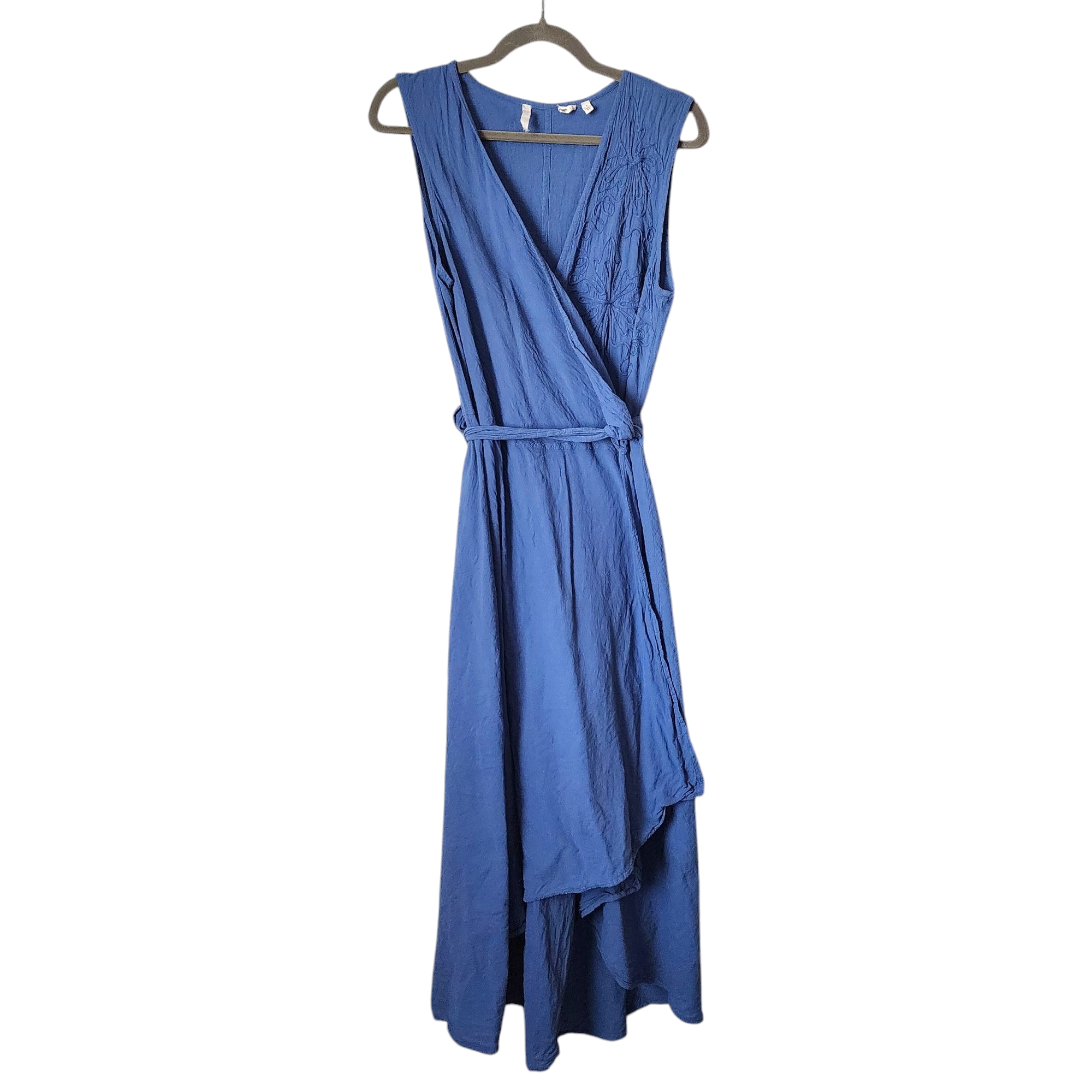 Soft Surroundings Santa Fe Dress Wrap Dress In Blue Floral Embroidery L